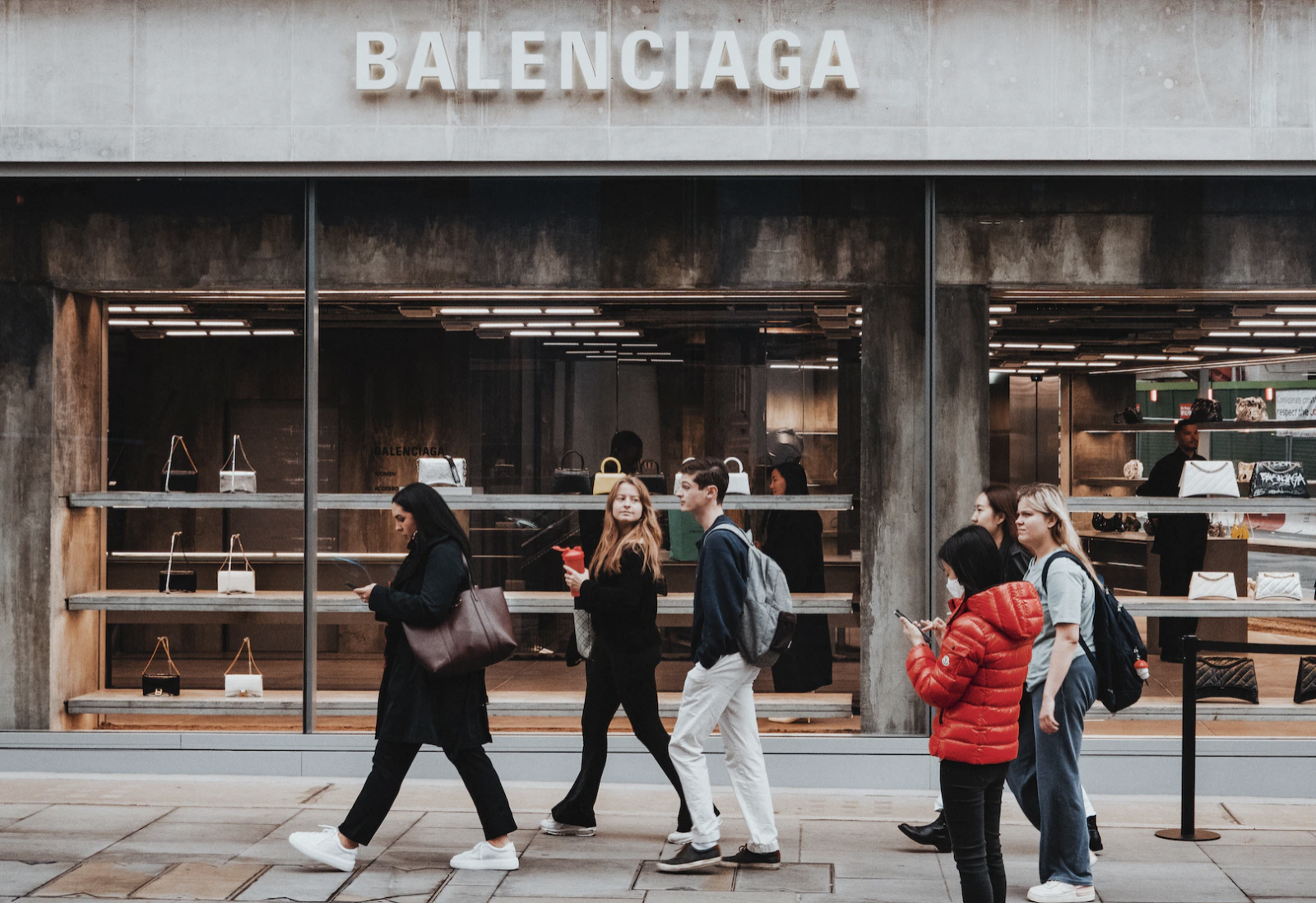 Consumers outside a Balenciaga store