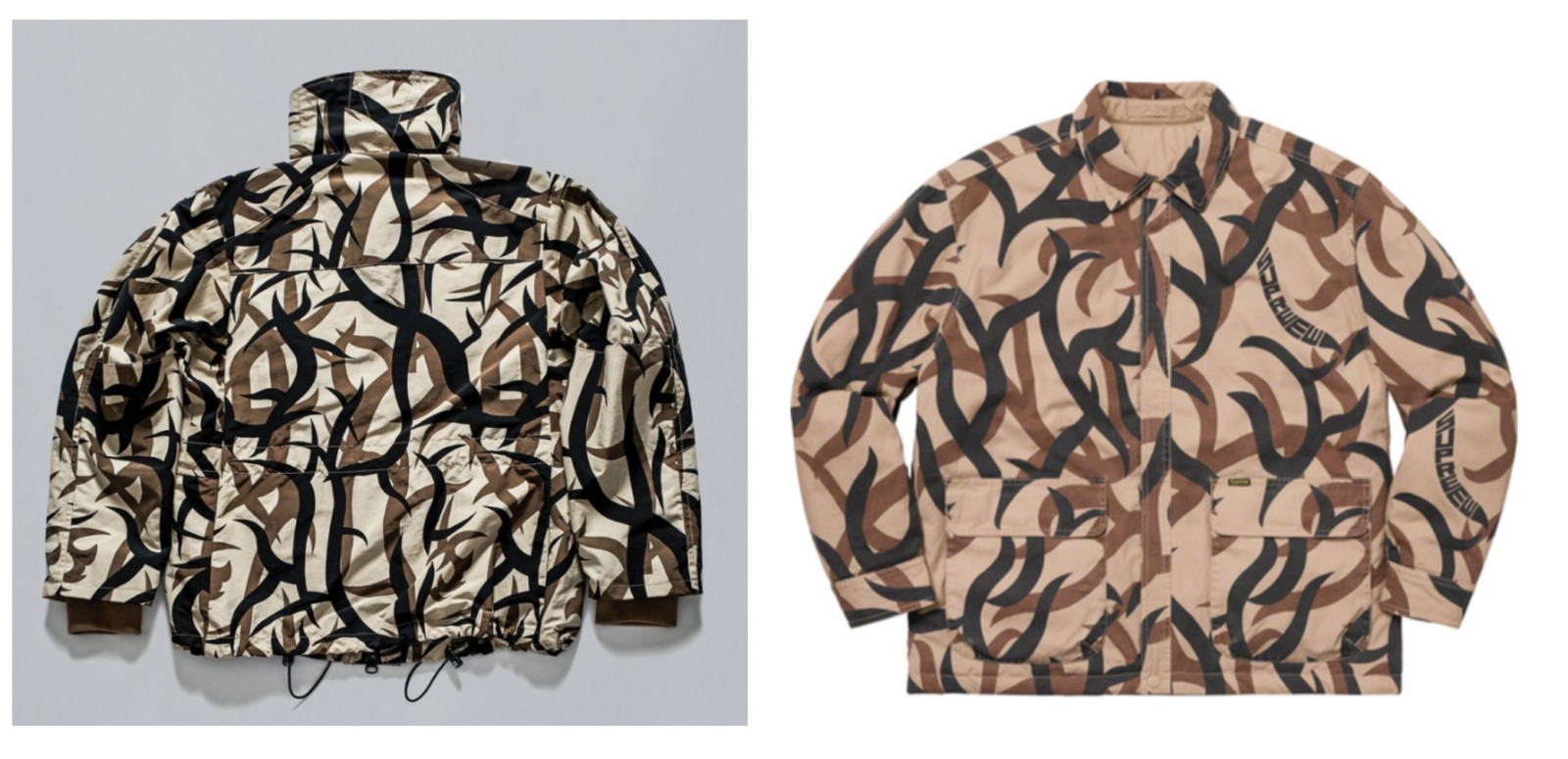  ASAT camo jacket (left) & Supreme camo jacket (right) 