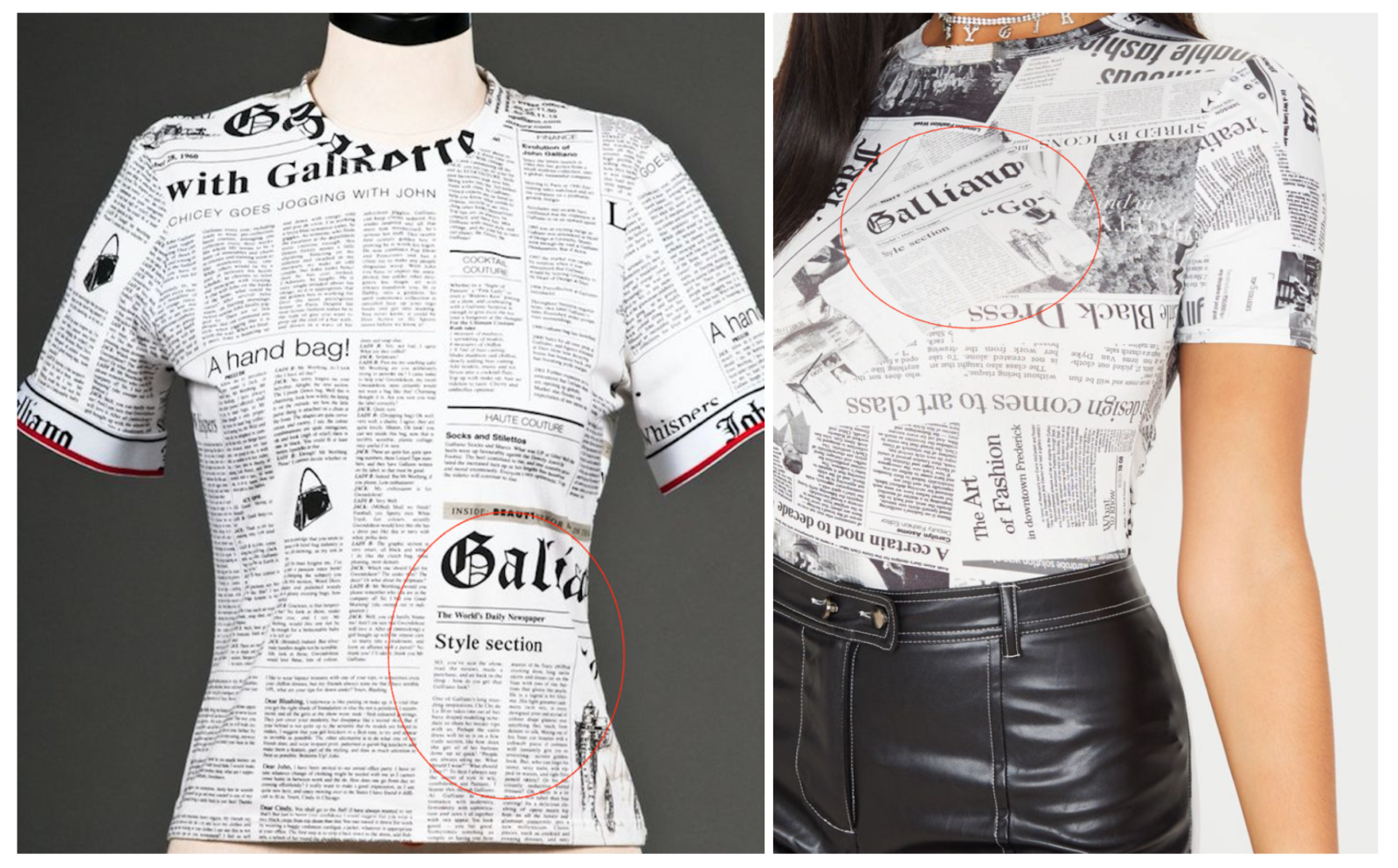  John Galliano’s t-shirt (left) & PLT’s t-shirt (right) 