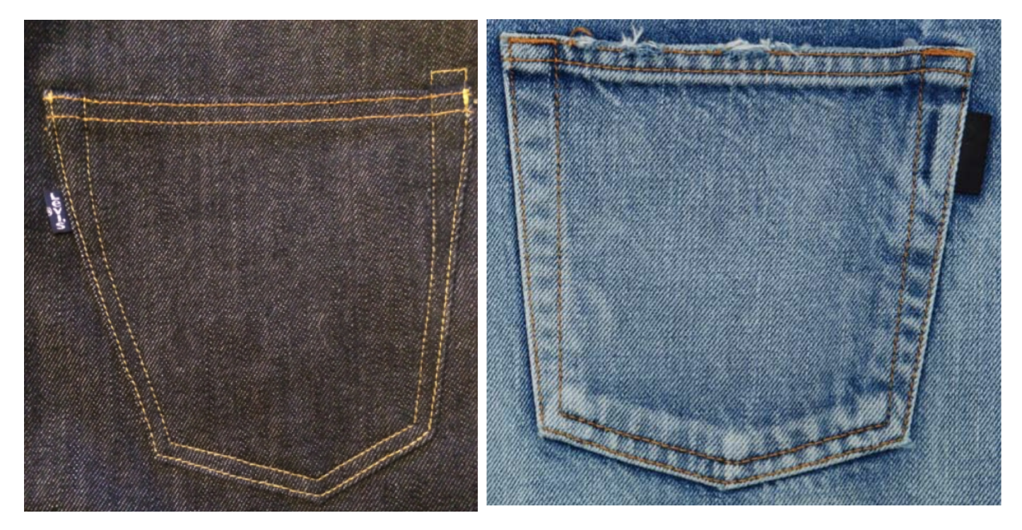 Levi's pocket tab (left) & YSL’s pocket tab (right)