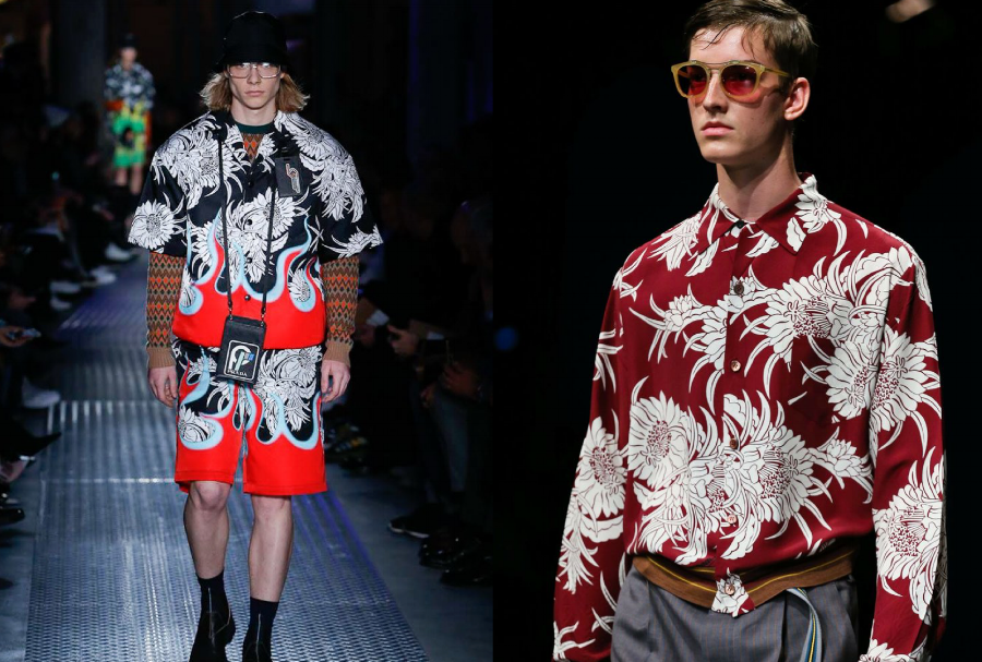  Prada F/W 2018 chrysanthemums (left) & Prada S/S 2014 mens (right) 