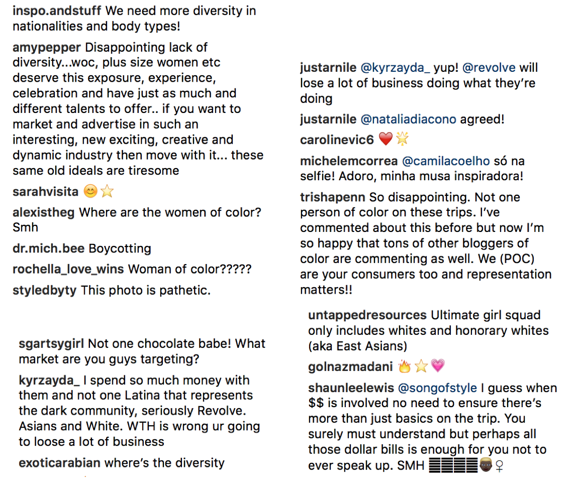  Some of the comments on Revolve's photos  