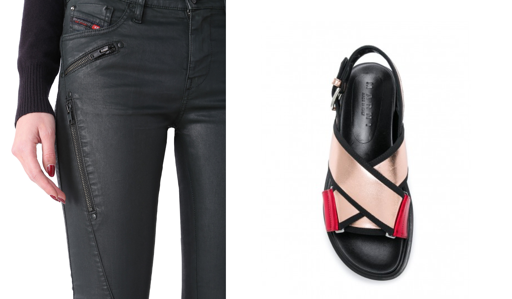  Diesel’s Skinzee-SP skinny jeans (left) & Marni’s Fussbett sandals (right) 