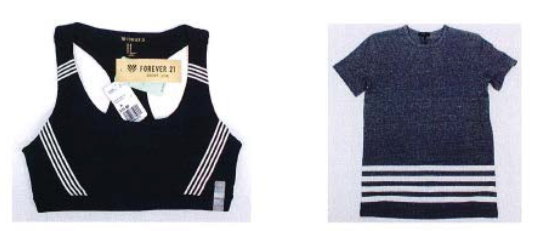 Forever 21 garments that Adidas has threatened to sue over