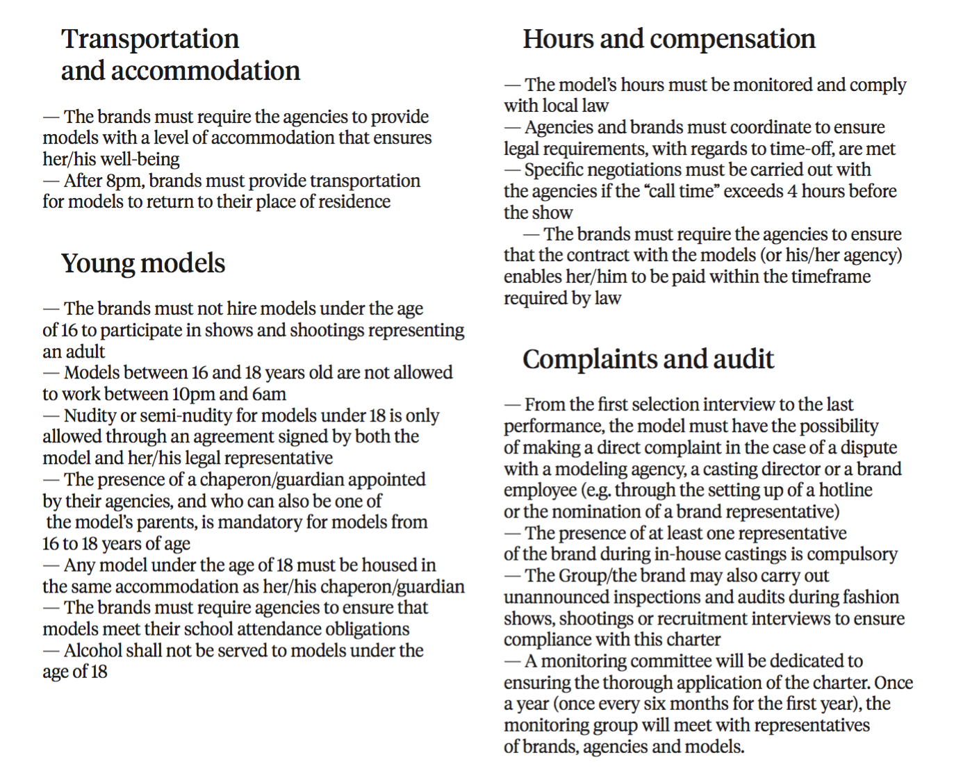 Kering and LVMH Models' Charter 