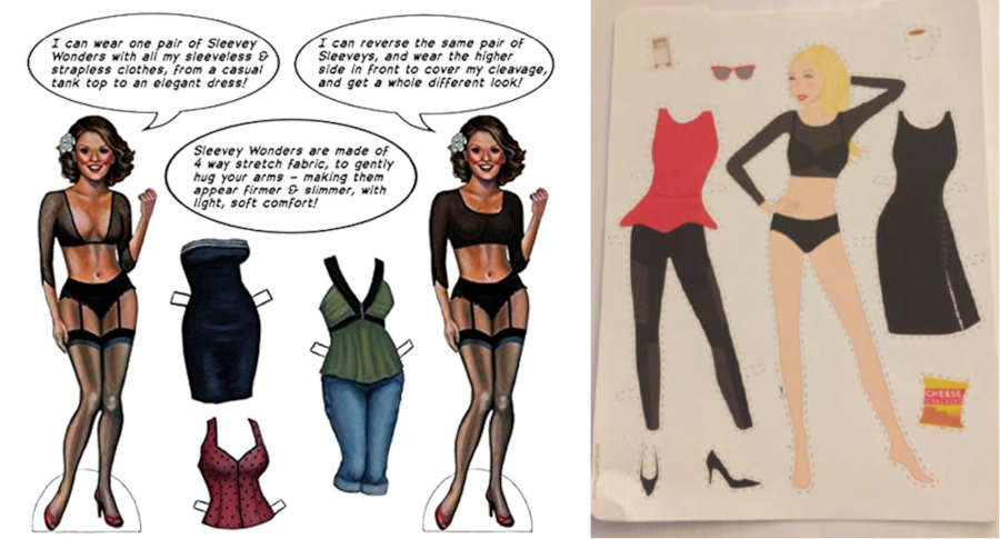Sleevey Wonders paper dolls (left) & Spanx paper dolls (right)