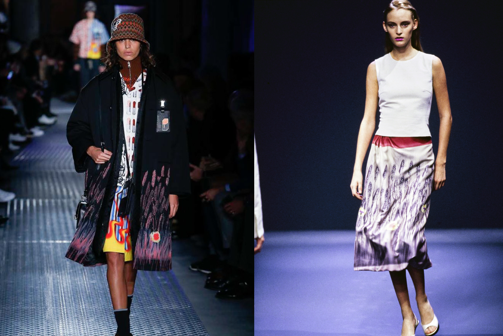  Prada F/W 2018 feathers (left) & Prada S/S 1998 (right) 