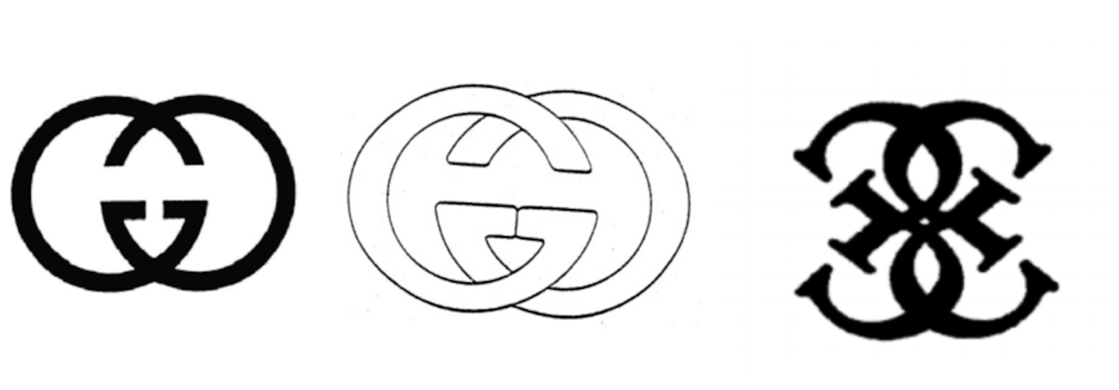  Gucci's logos (left and center) & Guess' logo (right) 