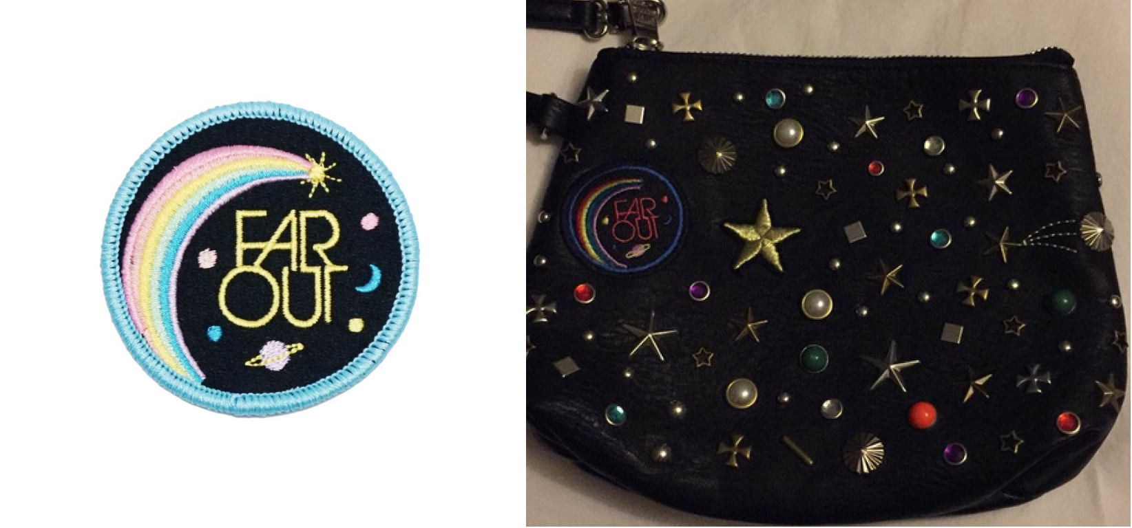  Lucky Horse’s patch (left) & Steve Madden’s bag (right) 