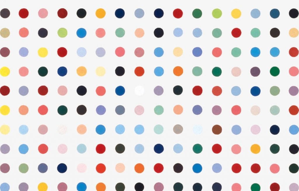 One of Damien Hirst’s Famed Spot Painting Prints Was Separated into 88 Spots, Which Were Then Sold Individually