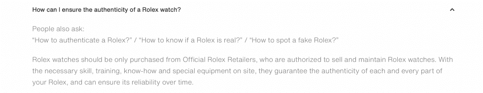 Language from Rolex's terms of service