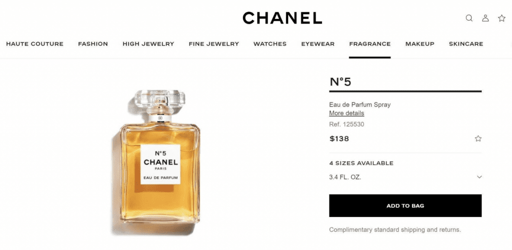 A screenshot from Chanel's website