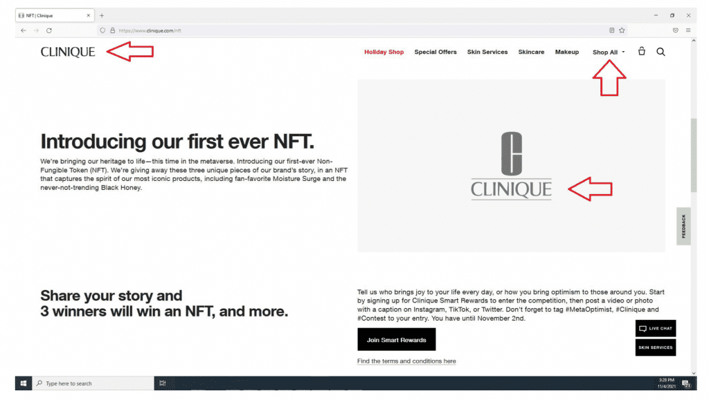 A screenshot from Clinique's website