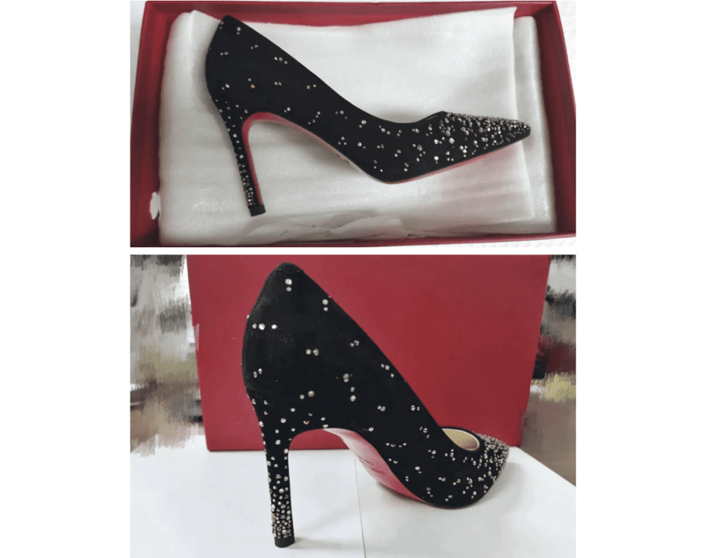 One of Wanlima's shoes that infringes Louboutin's red sole trademark