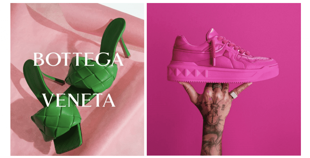 A Bottega Veneta shoe and a Valentino sneaker