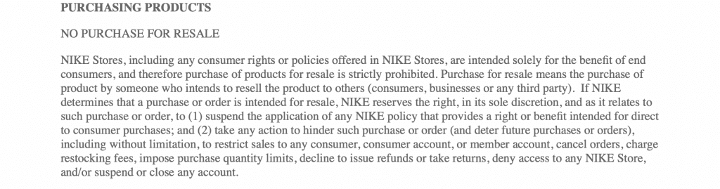 An excerpt from Nike's terms