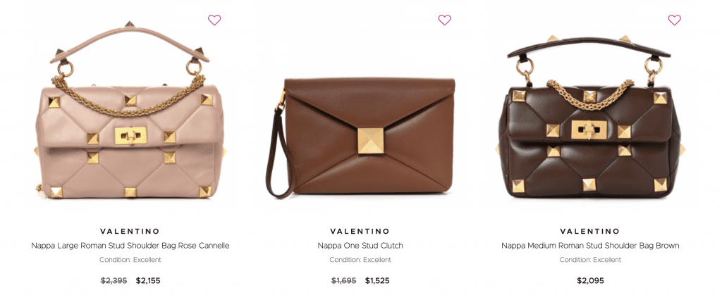 Valentino bags on Fashionphile's website