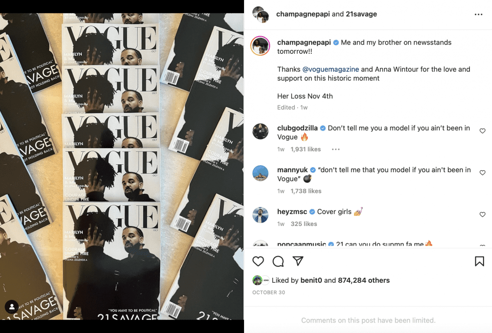 Drake and 21 Savage's promo Vogue magazine