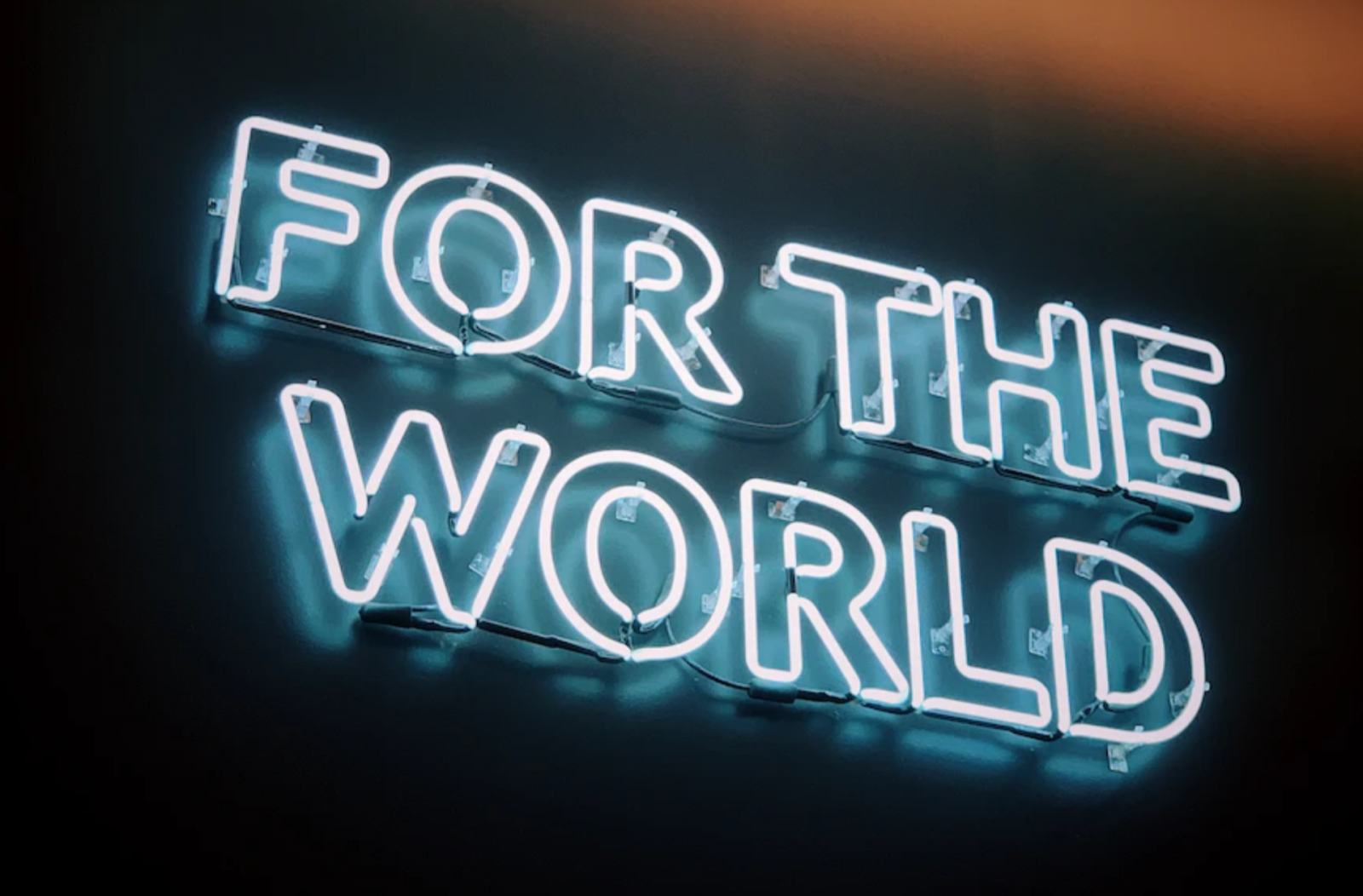 A neon sign that says "For the World"