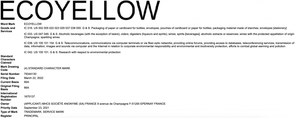 Eco-yellow trademark app