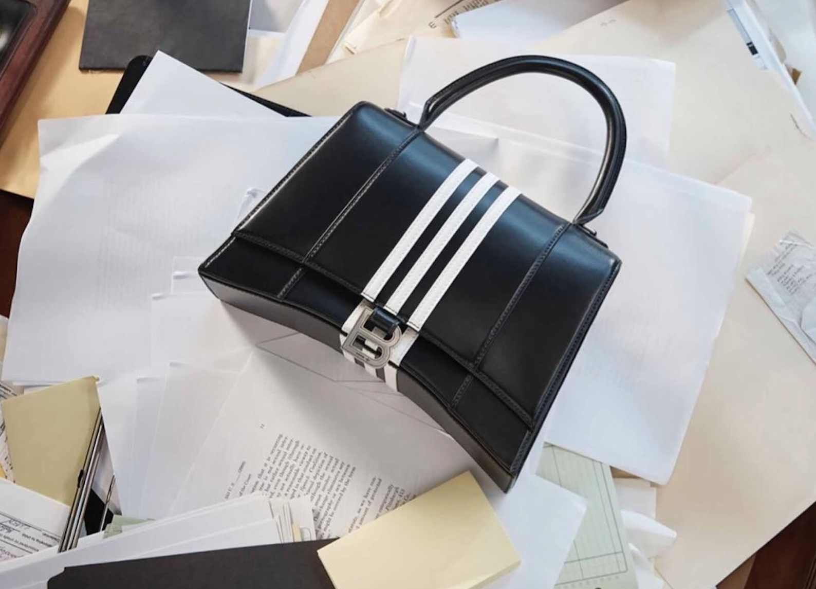 Balenciaga bag on a desk
