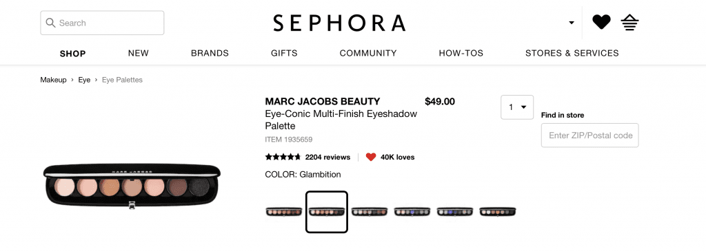 Marc Jacobs eyeshadow on Sephora's website