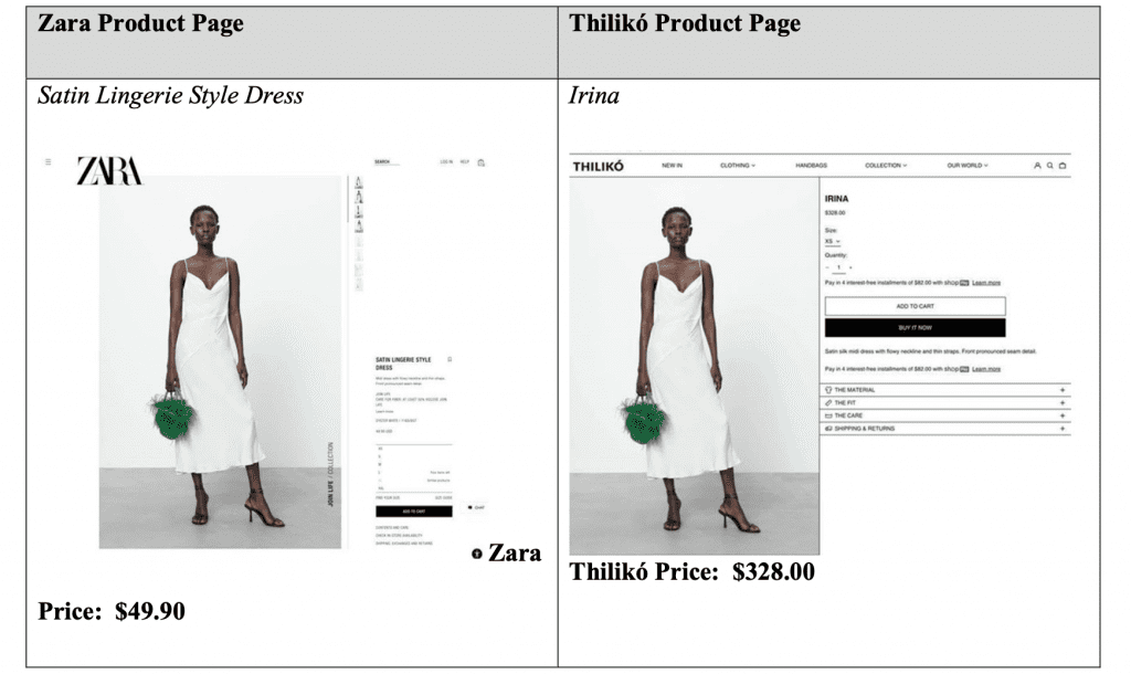 Zara dress passed off as Thilikó brand dress