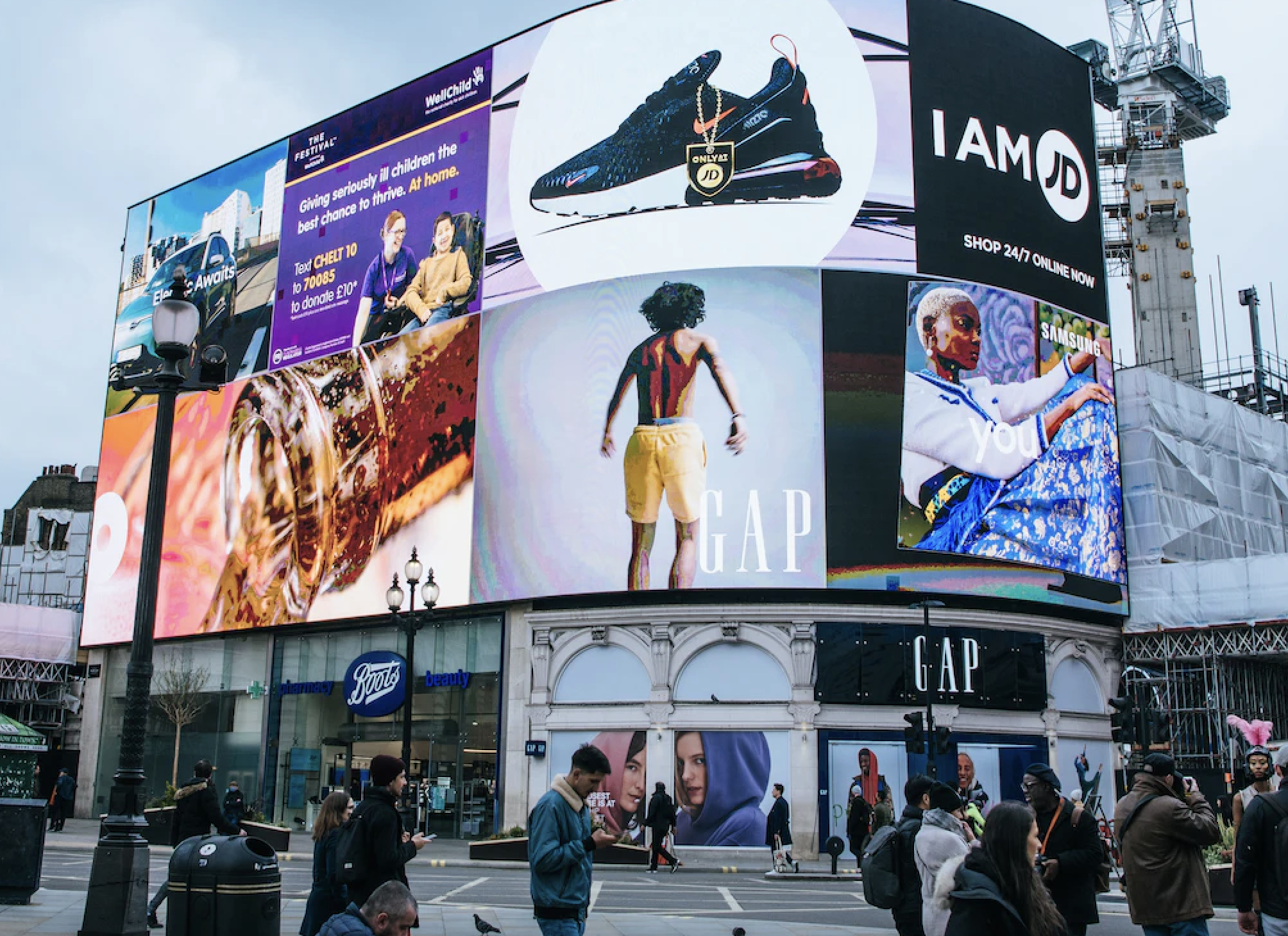 Billboards with company ad campaigns