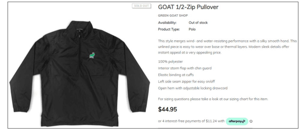 Green Goat product listing