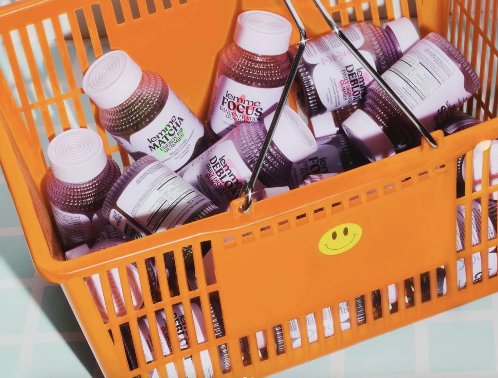 Basket filled with supplement bottles