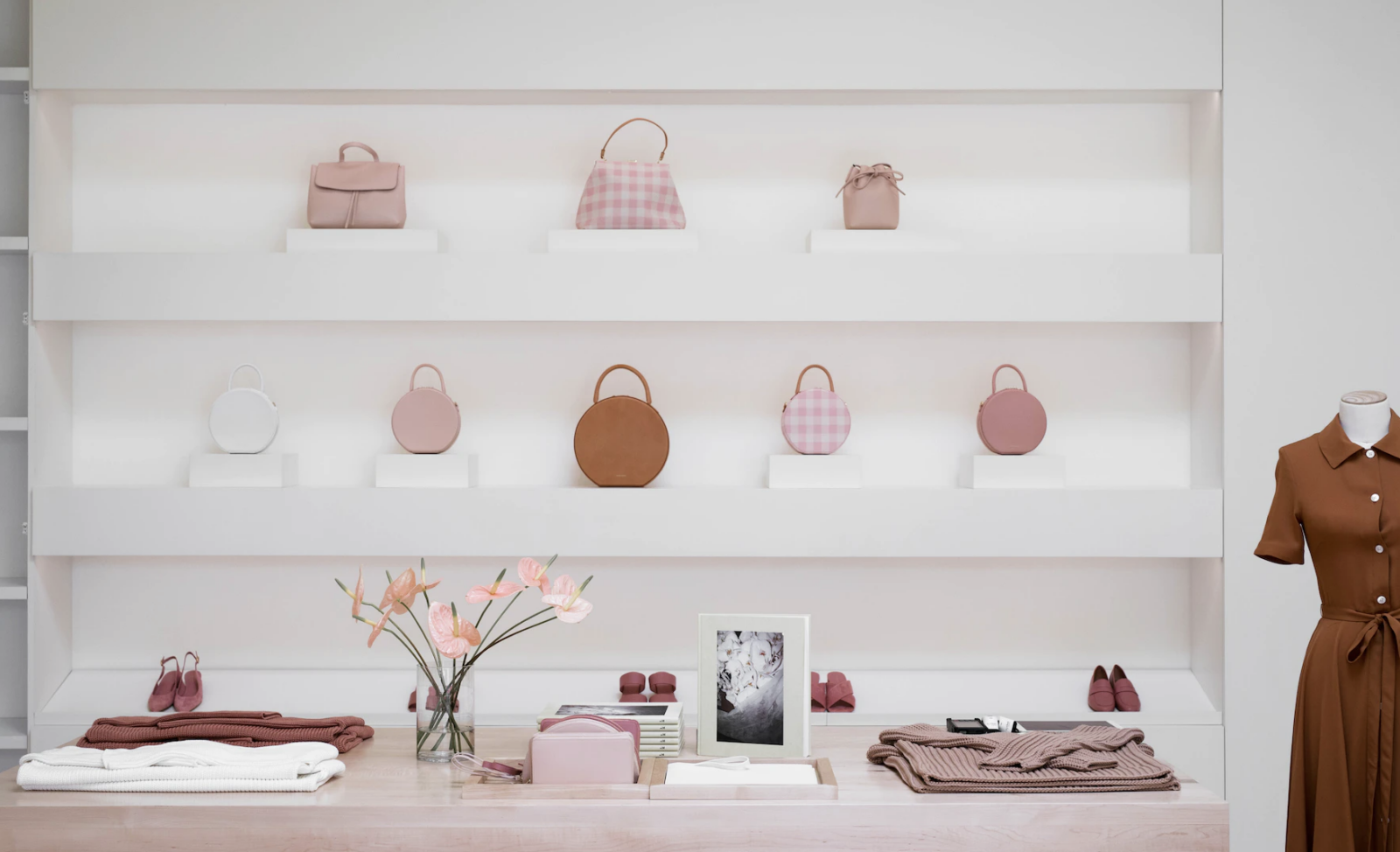 Handbags on a shelf