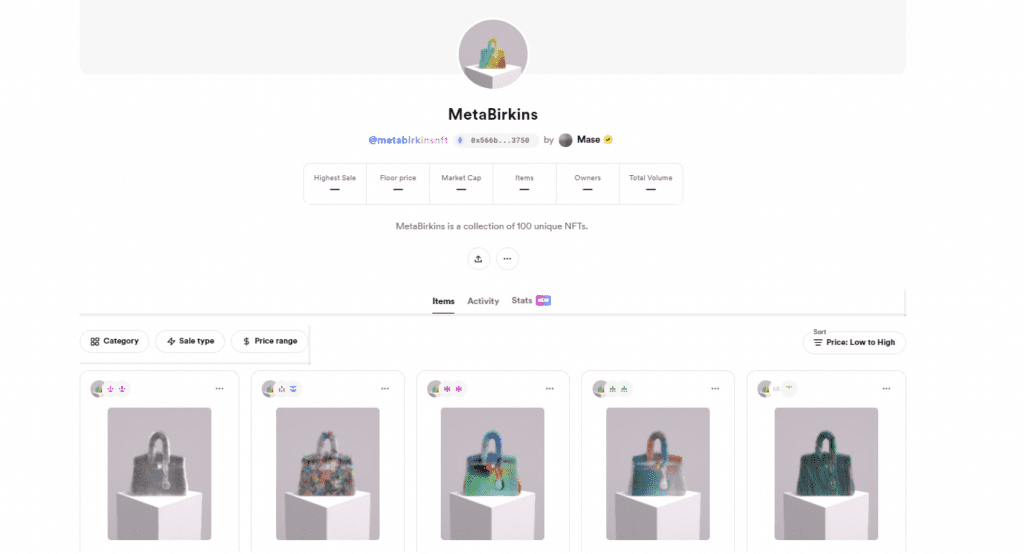 MetaBirkins NFTs listed in OpenSea