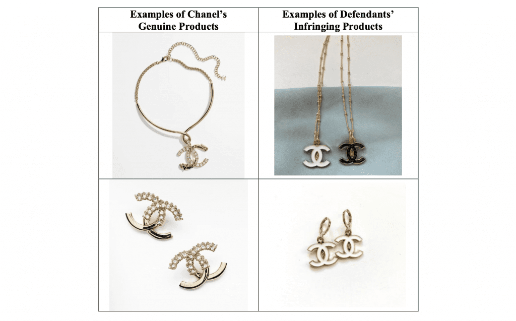 Chanel jewelry and the defendants' jewelry 