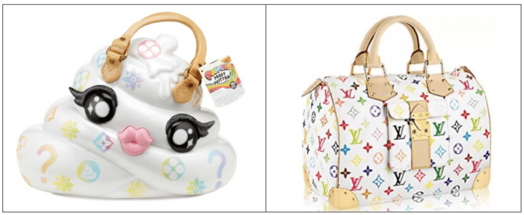 The Pooey Puitton toy and the Louis Vuitton bag