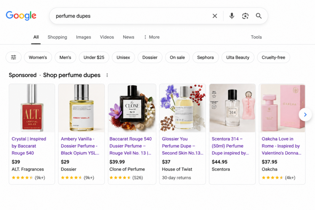 What Happens When AI Search Tools Recommend “Dupes”?